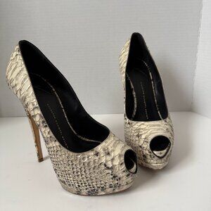 Giuseppe Zanotti Peep-Toe Platform Pumps in Snakeskin-Embossed Leather